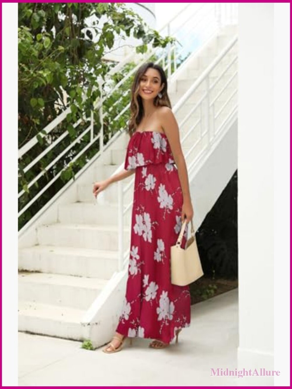 Off The Shoulder Maxi Dress Ruffle Strapless Boho Casual Long Dress - Picture 3 of 7
